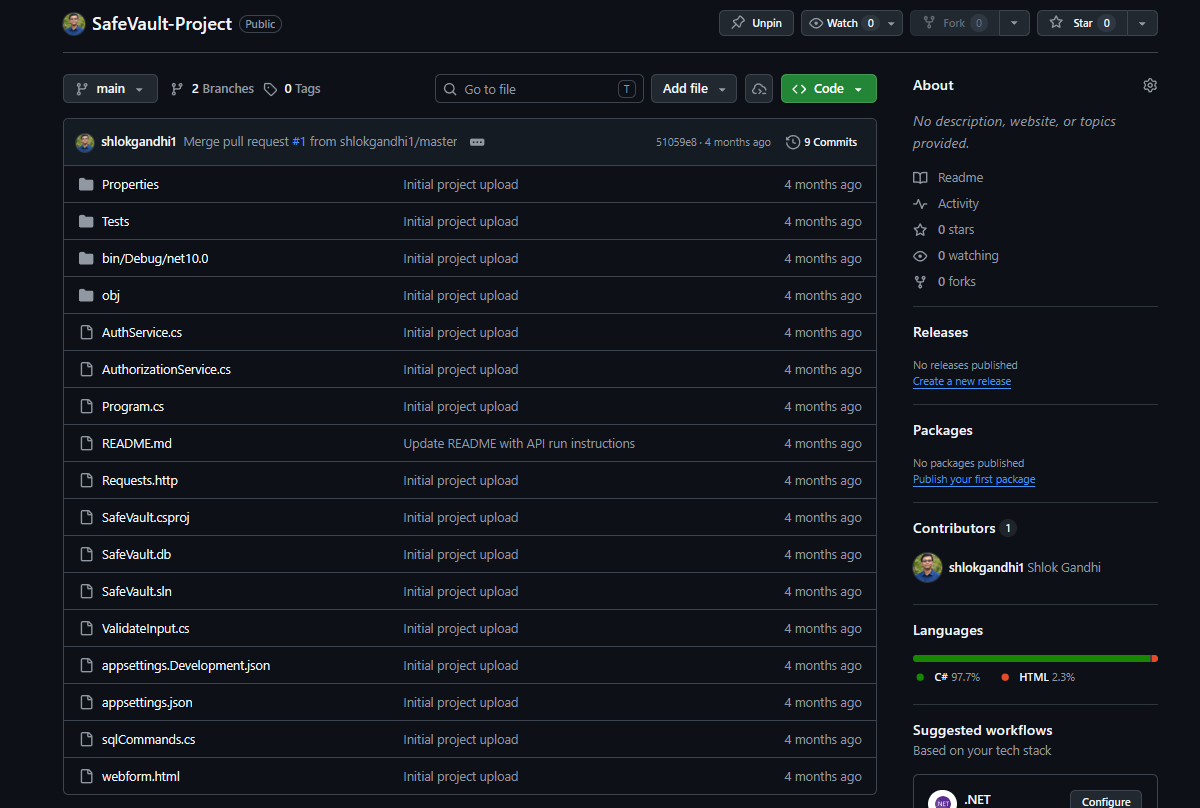 C# SafeVault Project GitHub image